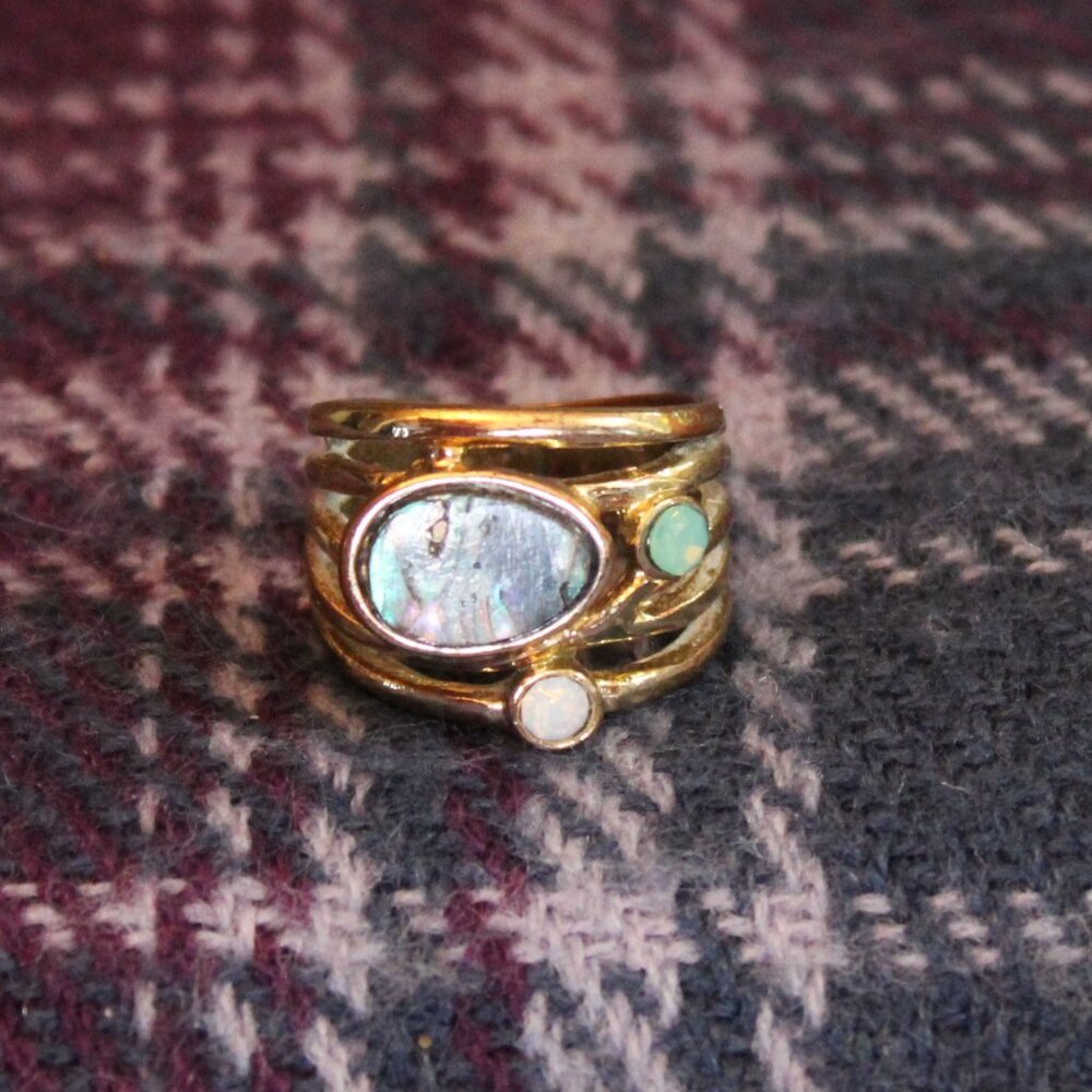 Abalone Rhinestone Abstract Ring